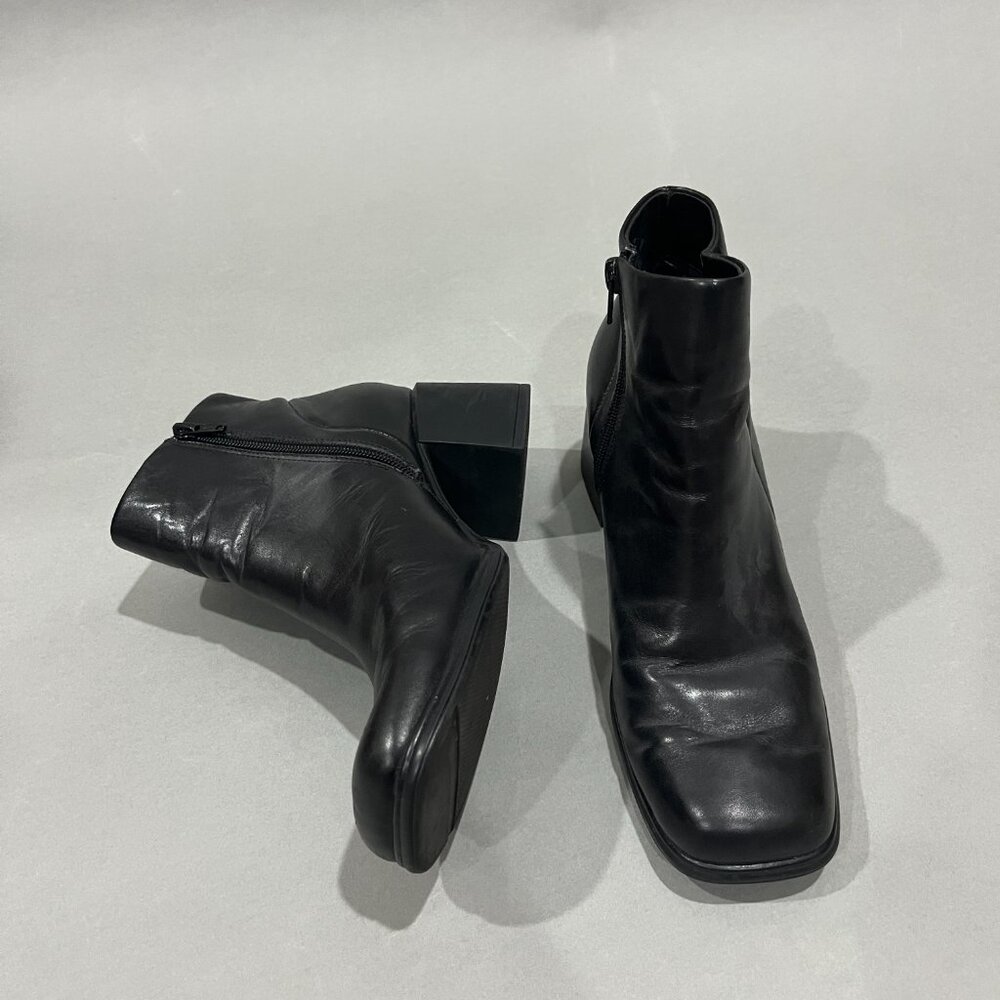 Women Leather Black Ankle Boots 2" Heel (9)